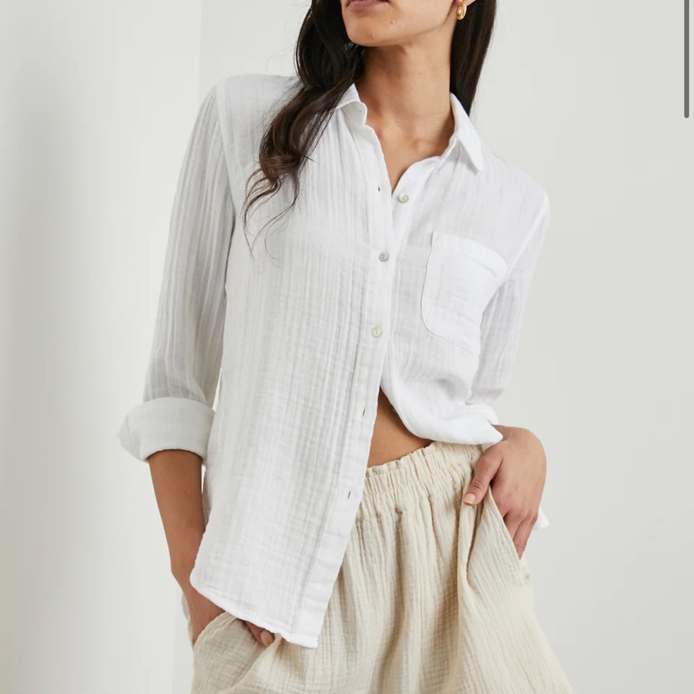 RAILS: White Cotton Button-Up Women's Top